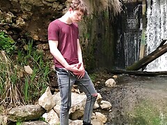 Hot Hunk Jerking his Big Dick (23cm) in Public Place near the Dam/ Teen Boy