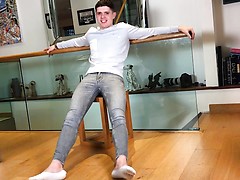 Straight Muscular Hunk Logan's 1st Spanking & His Uncut Cock gets Rock Hard & Shoots Massive!