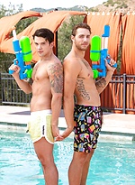 Gay boys Carter Woods & Dakota Payne lose their water guns & fuck poolside