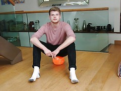 Straight Blond Footballer Archie Wanks his Uncut Cock Wearing his Football Kit & Cums all over Himself!